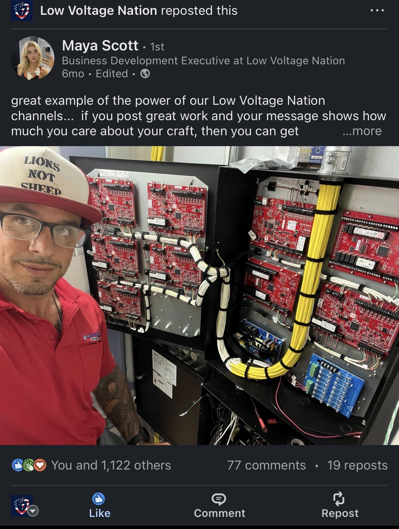 LinkedIn post reposted by LVN, 1,122 reactions
